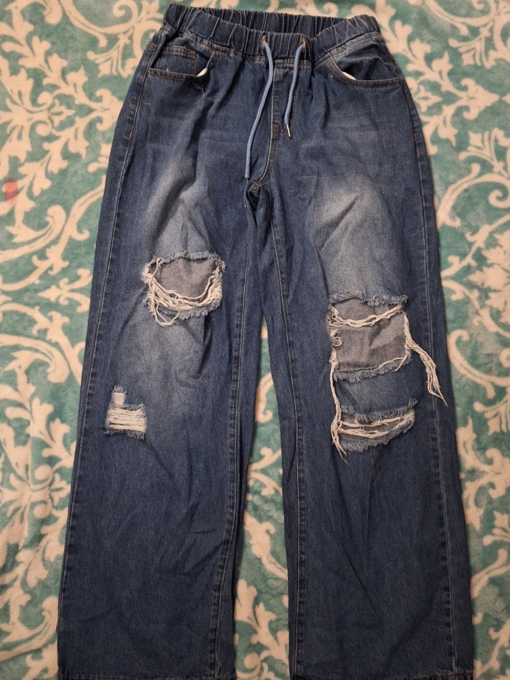 Distressed Blue Denim Jogger Jeans
